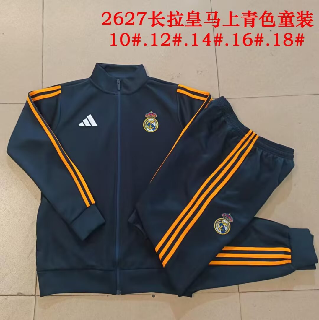 Kids Real Madrid 26/27 Tracksuit - Navy Blue/Orange